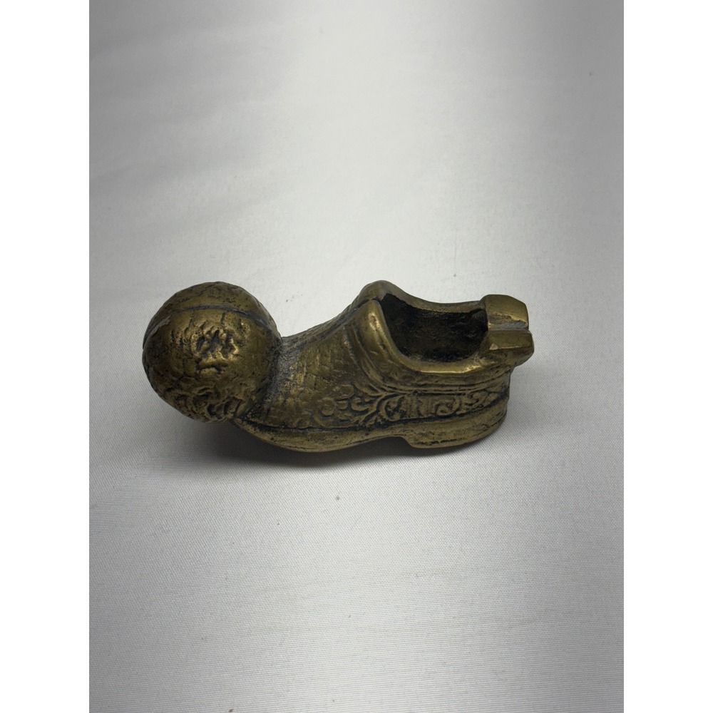 Vintage Solid Brass Dutch Clog Shoe Embossed Floral Detail 3.75 Inch - Picture 2 of 6